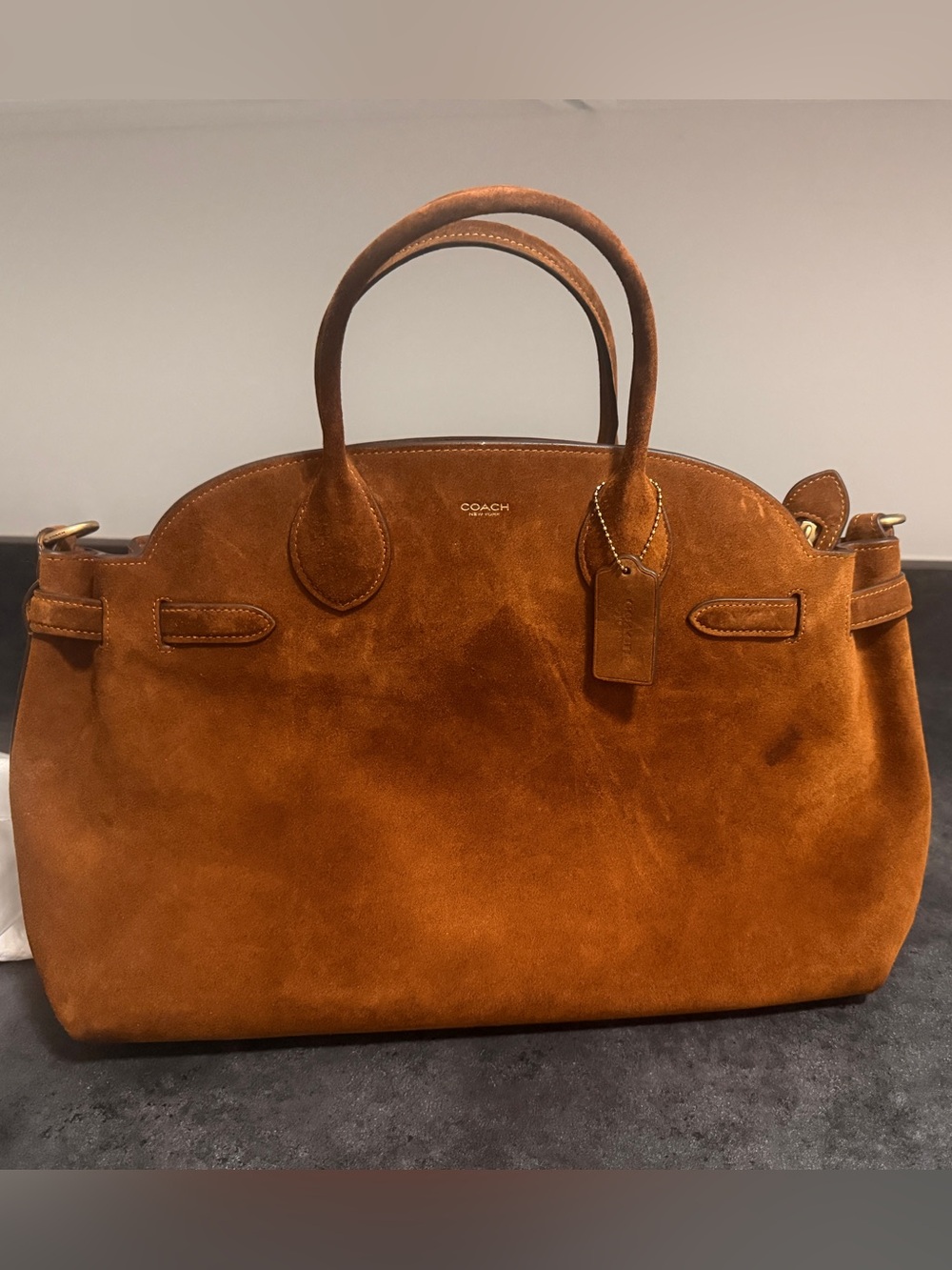 Coach Soft Empire Carryall 40 in Suede Chestnut Brown